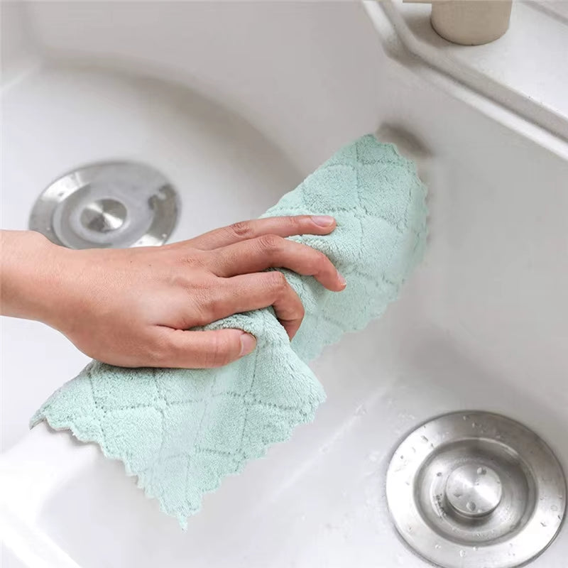 LMETJMA 10Pcs Kitchen Cloth Dish Towels Super Absorbent Coral Velvet Dishtowels Nonstick Oil Washable Fast Drying JT224